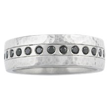 Hammered Flush Diamond Wedding Band - top view