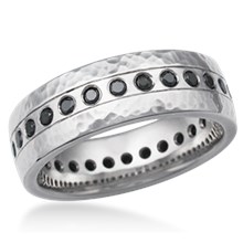 Hammered Flush Diamond Wedding Band