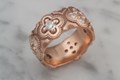 Ornamental Quatrefoil Wedding Band with Diamonds and Rose Gold
