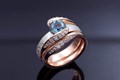Mokume Carved Wave Engagement Ring with Wedding Band
