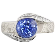 Mokume Carved Wave Engagement Ring - top view