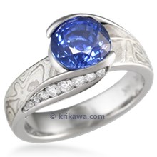 Mokume Carved Wave Engagement Ring 