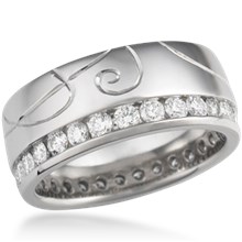 Hand Engraved Diamond Channel Side Wedding Band