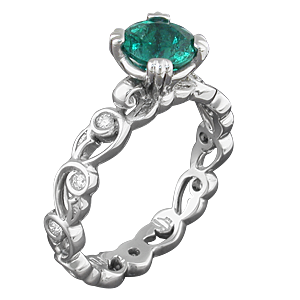 Delicate Leaf Engagement Ring with Emerald Center Stone
