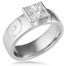 Modern Hand Engraved Engagement Ring