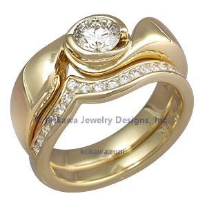 Modern Swirl Engagement Ring Yellow Gold Bridal Set