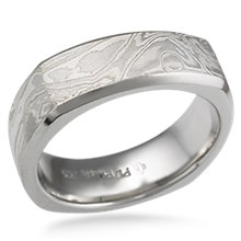 Cushion Shaped Mokume Band with Beveled Edges