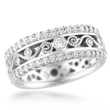 Double Diamond Millegrained Curls Wedding Band	