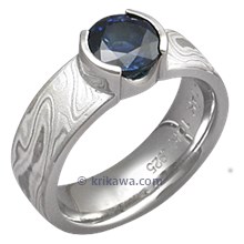 Mokume Solitaire Straight with Straight Head with Blue Sapphire and Winter Mokume
