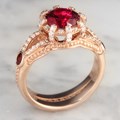 Micro Pave Crown Engagement Ring with Garnet and 14k Rose Gold