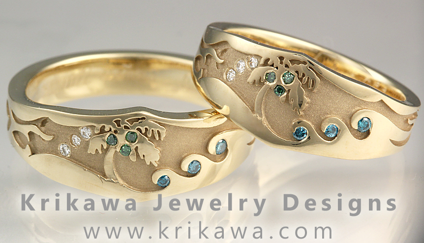 Palm Tree Beach Wedding Ring