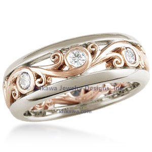 Carved Curls Wedding Band with Rails