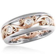 Carved Curls Wedding Band with Rails