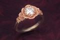 Rose Poppy Daisy Engagement Ring with Rose Gold, White Gold, and a Brilliant Round Diamond