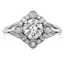 Vintage Scalloped Halo Engagement Ring - top view
