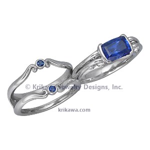Carved Curls Engagement Ring with Antique Cushion-Cut Blue Sapphire and Enhancer