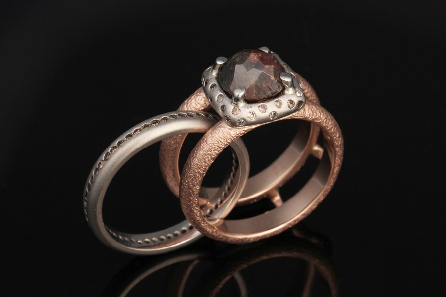Rustic Engagement Ring Bridal Set