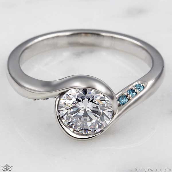 Carved Wave Light Engagement Ring