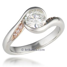 Carved Wave Light Engagement Ring with Diamonds 