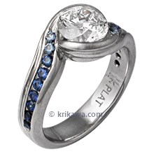 Carved Wave Engagement Ring with Blue Sapphires