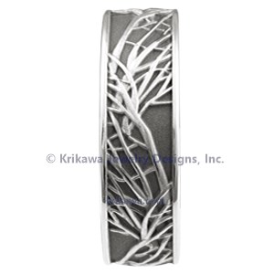 Tree of Life Wedding Band in white metal with darkened recess
