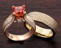 Autumn Mokume Juicy Light Engagement Ring and Wedding Band