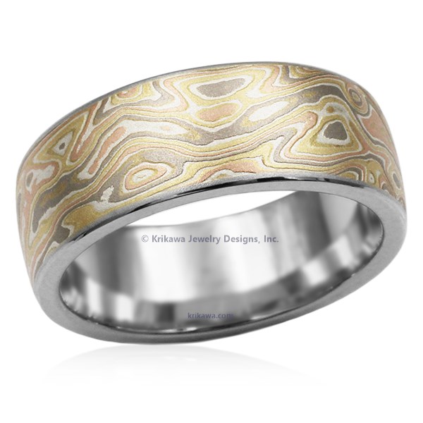 This mokume flavor captures that special time of year with layers of 18k yellow gold, 14k white gold, 14k rose gold and sterling. 