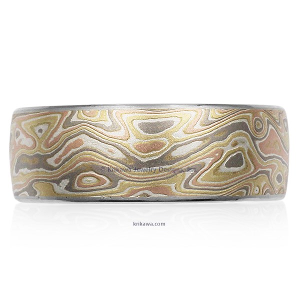 This mokume flavor captures that special time of year with layers of 18k yellow gold, 14k white gold, 14k rose gold and sterling. 