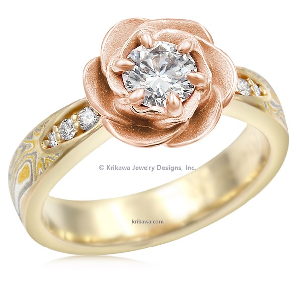 Mokume Rose Blossom Engagement Ring