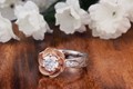 Mokume Rose Blossom Engagement Ring with 14k Rose Gold, White Mokume and a Round Diamond