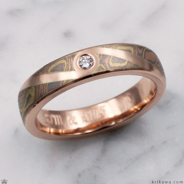 Mokume Wedding Band with Flush Swirl