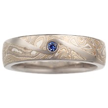 Mokume Wedding Band with Flush Swirl - top view