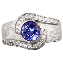 Mokume Pirouette Diamond Engagement Ring - top view