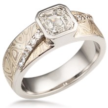 Mokume Diamond River Engagement Ring