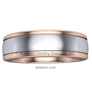 Grooved Two Tone Mens Wedding Band