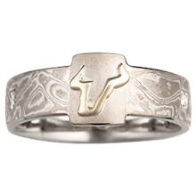 Raised Emblem Mokume Wedding Band - top view