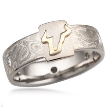 Raised Emblem Mokume Wedding Band