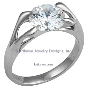 Carved Branch Engagement Ring with Round Diamond