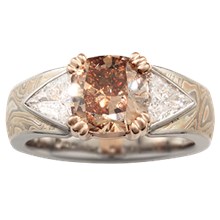 Mokume Wisdom Three Stone Engagement Ring - top view