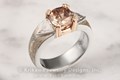 Mokume Wisdom Three Stone Engagement Ring with Champagne Mokume and a Cognac Diamond