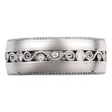 Wide Millegrained Curls Wedding Band - top view