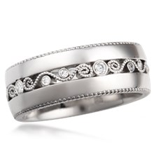 Wide Millegrained Curls Wedding Band
