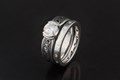 Black & White Mokume Millegrained Solitaire Bridal Set