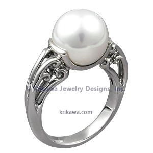 Carved Curls Engagement Ring with White Pearl