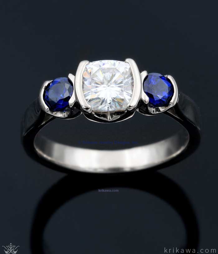 Three Stone Semi Bezel Engagement Ring