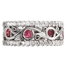 Carved Curls Pave Wedding Band - top view