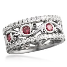 Carved Curls Pave Wedding Band