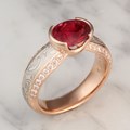 Mokume Diamond Silhouette Engagement Ring with Rose Gold and Diamond Channels