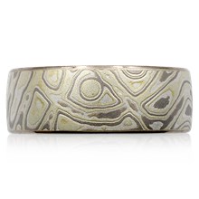 Hand Engraved Mokume Wedding Band - top view