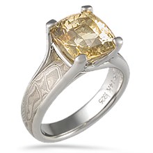 Large Stone Mokume Wing Engagement Ring
